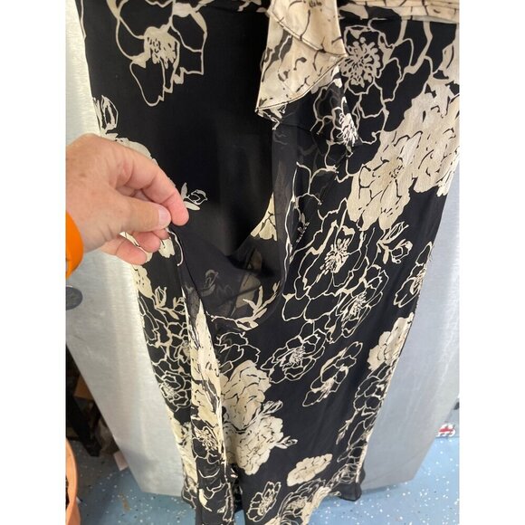 Adrianna Papell 100% Silk Maxi Fairy Dress black & cream woman sz 6 - Picture 6 of 16